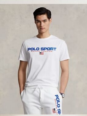 Ralph Lauren White Polo Sport Graphic Tee with Blue & Red Logo | Mens XXL New